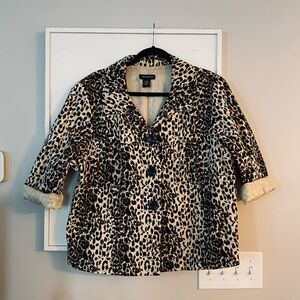 INGREDIENTS Plus Size Leopard Cheetah Print Lined Lightweight Long Sleeve Blazer